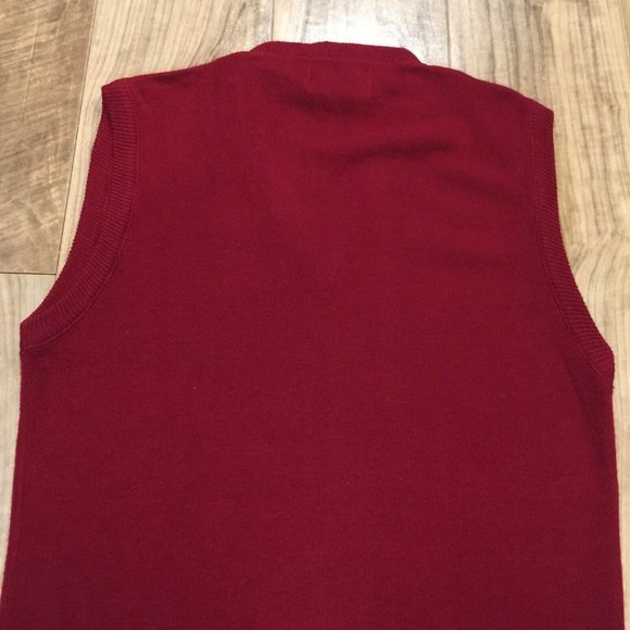 Vintage Peconic Bay Traders Red Sweater Vest M Mens Acrylic  V Neck Usa Made - Picture 3 of 10